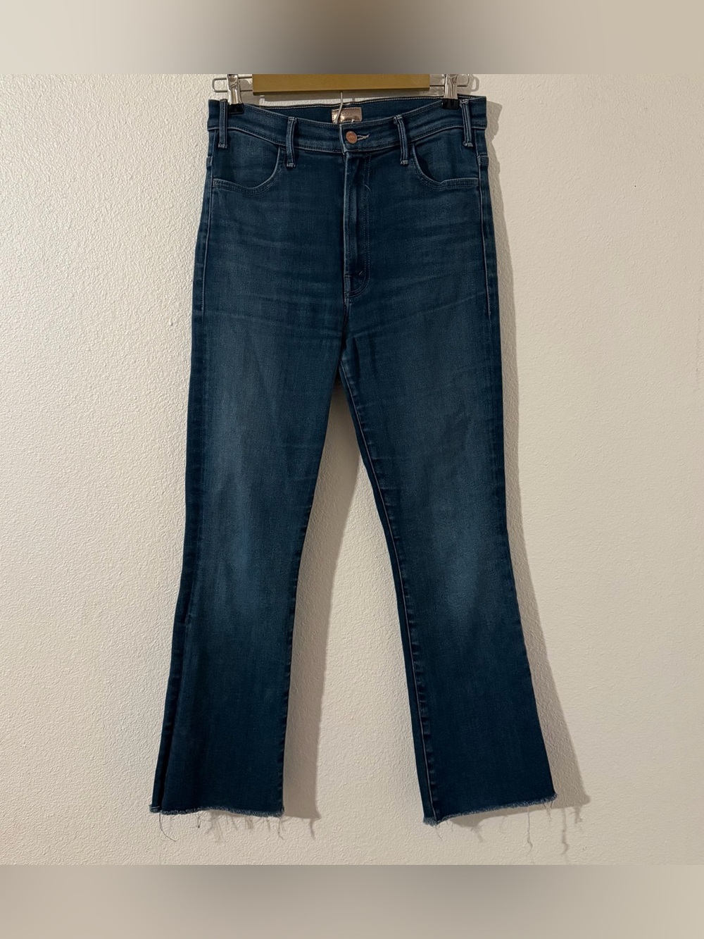 MOTHER The Hustler Ankle Fray Jean Home Movies Dark Wash High Rise Crop Flare 29